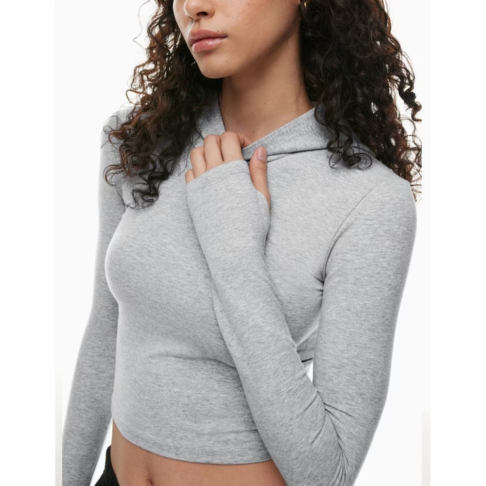 Aritzia TNA Hold-It Leslie Hoodie Long Sleeve Top Heather Chrome Grey XS
